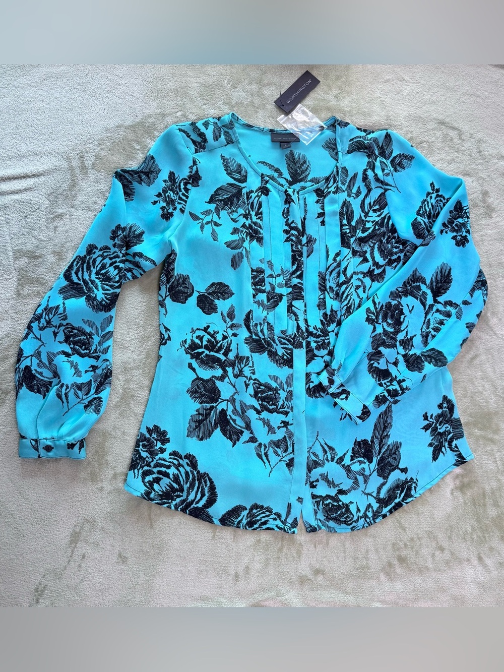 NWT Worthington Blue Floral Career Blouse